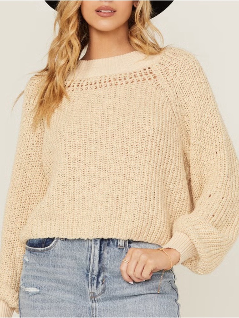 Cleo + Wolf Celine Open Weave Cropped Sweater